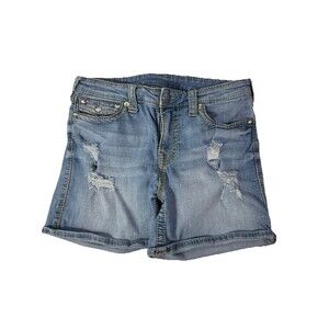 True Religion Straight Jean Shorts Distressed Cuffed Women’s Size 29 (32x14)